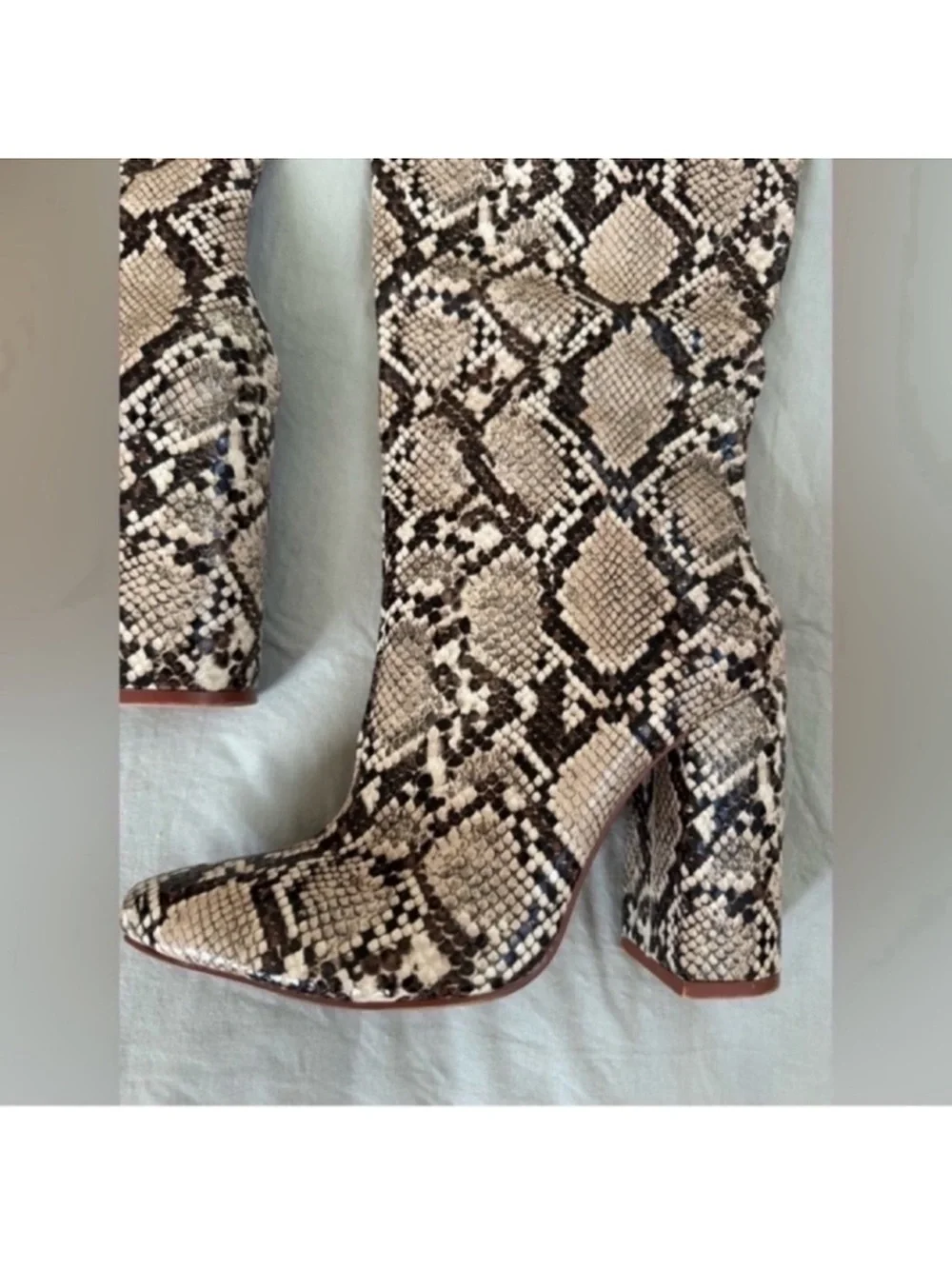 Zara Snake-Print Over-the-Knee Boots - Beige and Black